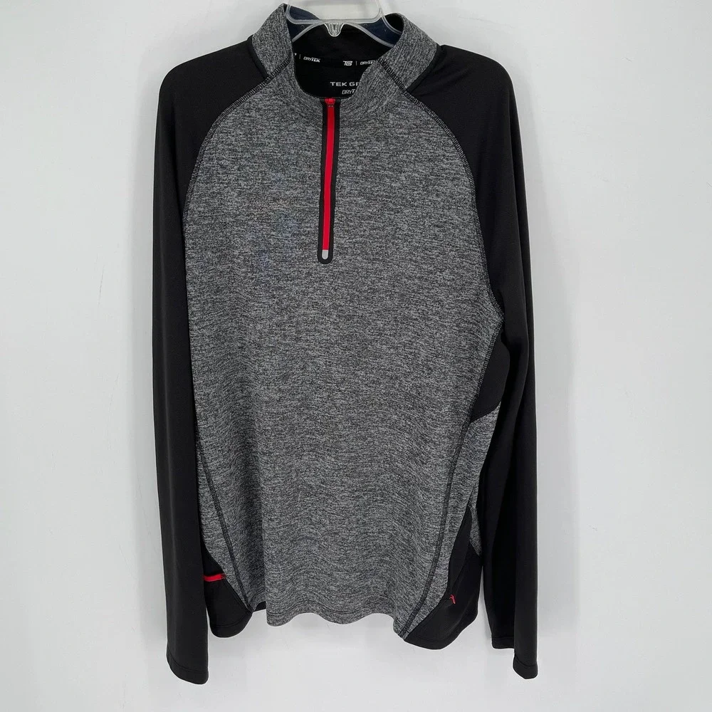 Tek Gear Men's Gray Black DryTek 1/4 Zip Training Pullover Sweatshirt Size XXL